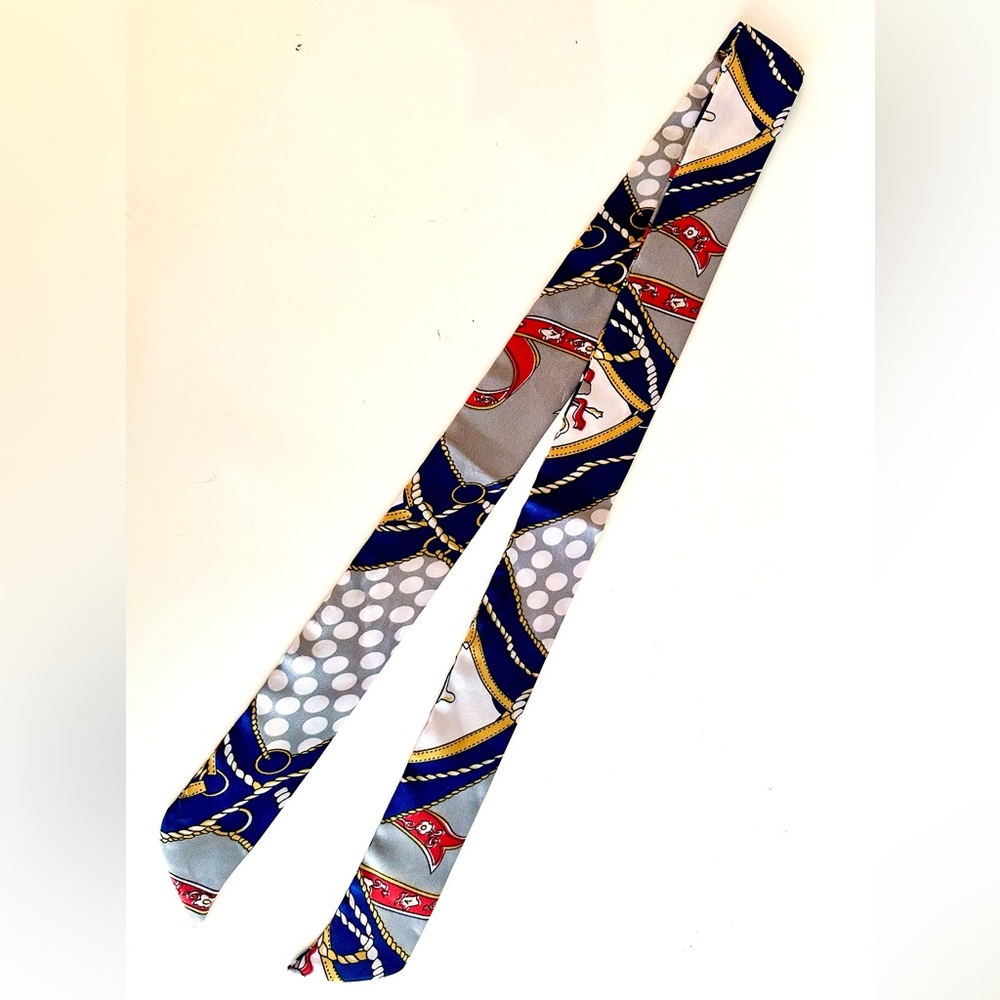 Elegant Gray and Blue Silk Scarf